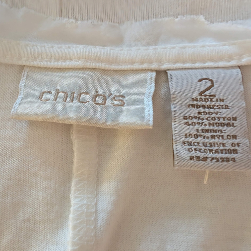 NWOT Chico's Sequin Embellished White and Silver Women's Top Size 2 - Picture 2 of 16